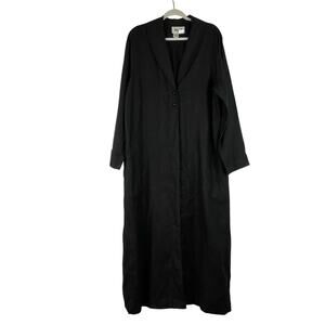Flax Black Button Down Long Duster Coat Lightweight 100% Linen Large Oversized